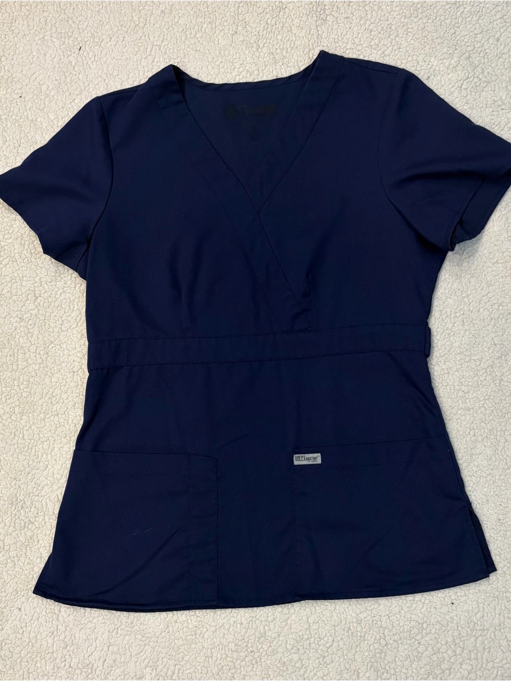 Grey's Anatomy Navy Blue Mock-Wrap Scrub Top (Women's Small)